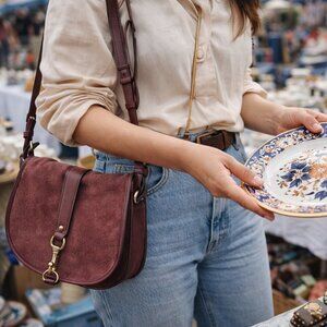 Michael Michael Kors Medium Suede Leather Saddle Bag Jamie Crossbody